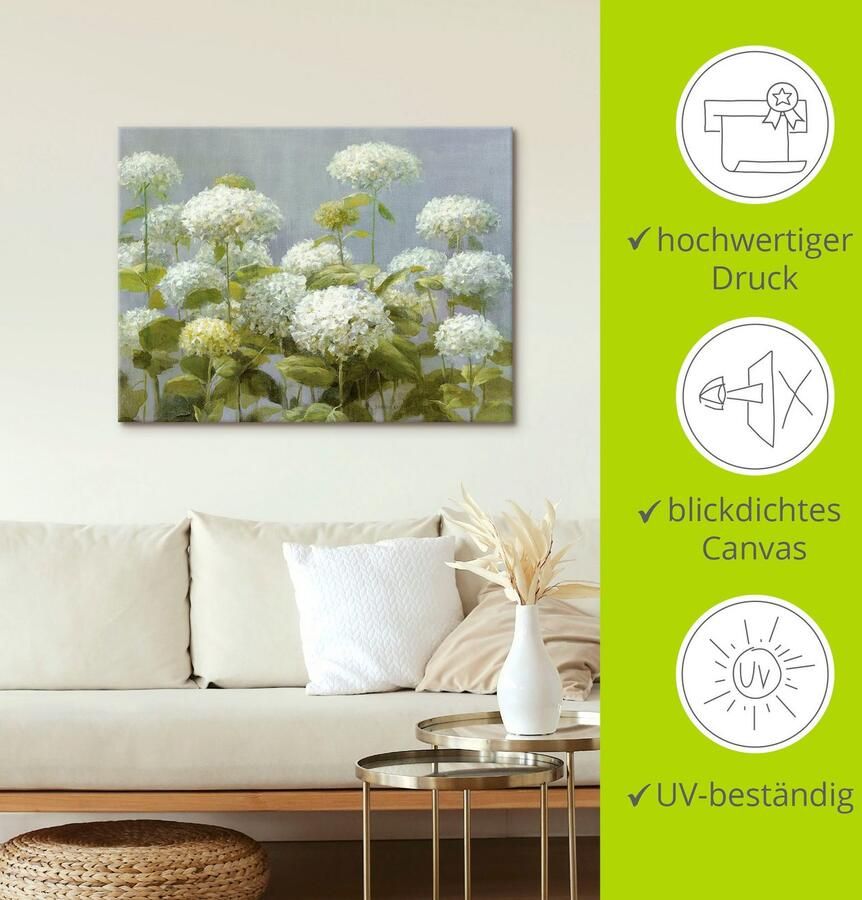 Artland Artprint Witte hortensia's tuin als artprint op linnen poster muursticker in verschillende maten - Foto 3