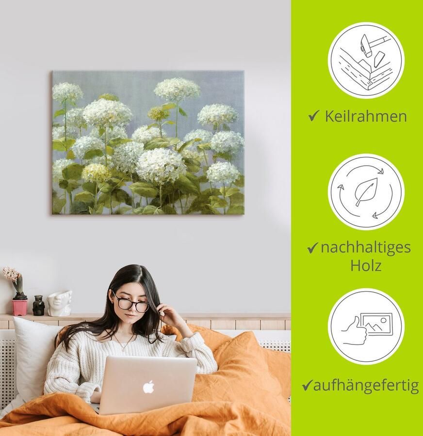 Artland Artprint Witte hortensia's tuin als artprint op linnen poster muursticker in verschillende maten - Foto 2