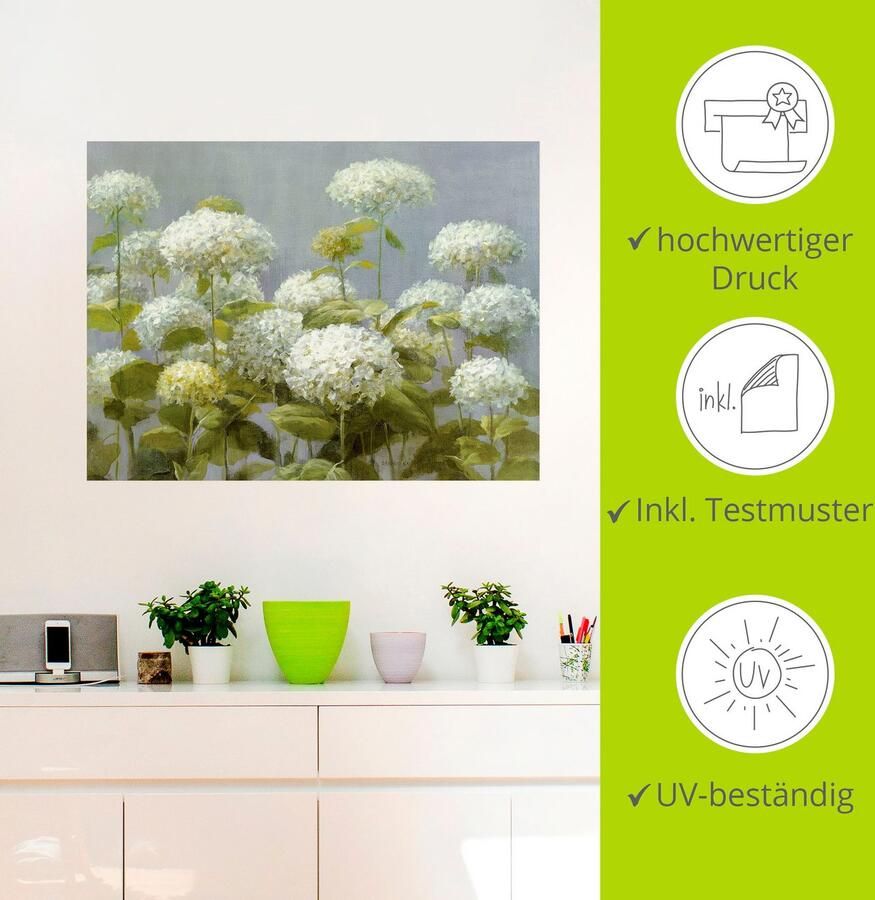 Artland Artprint Witte hortensia's tuin als artprint op linnen poster muursticker in verschillende maten - Foto 2