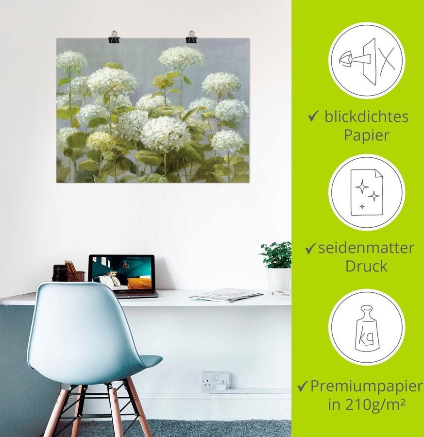 Artland Artprint Witte hortensia's tuin als artprint op linnen poster muursticker in verschillende maten - Foto 3