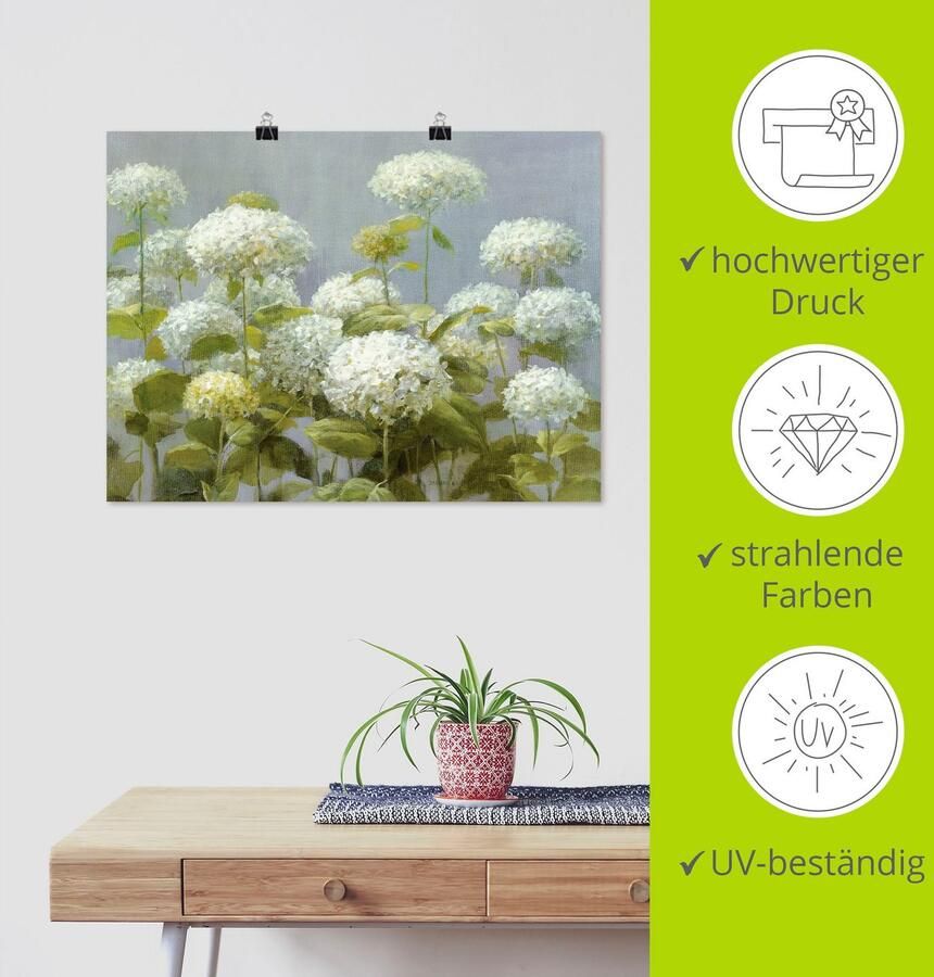 Artland Artprint Witte hortensia's tuin als artprint op linnen poster muursticker in verschillende maten - Foto 4