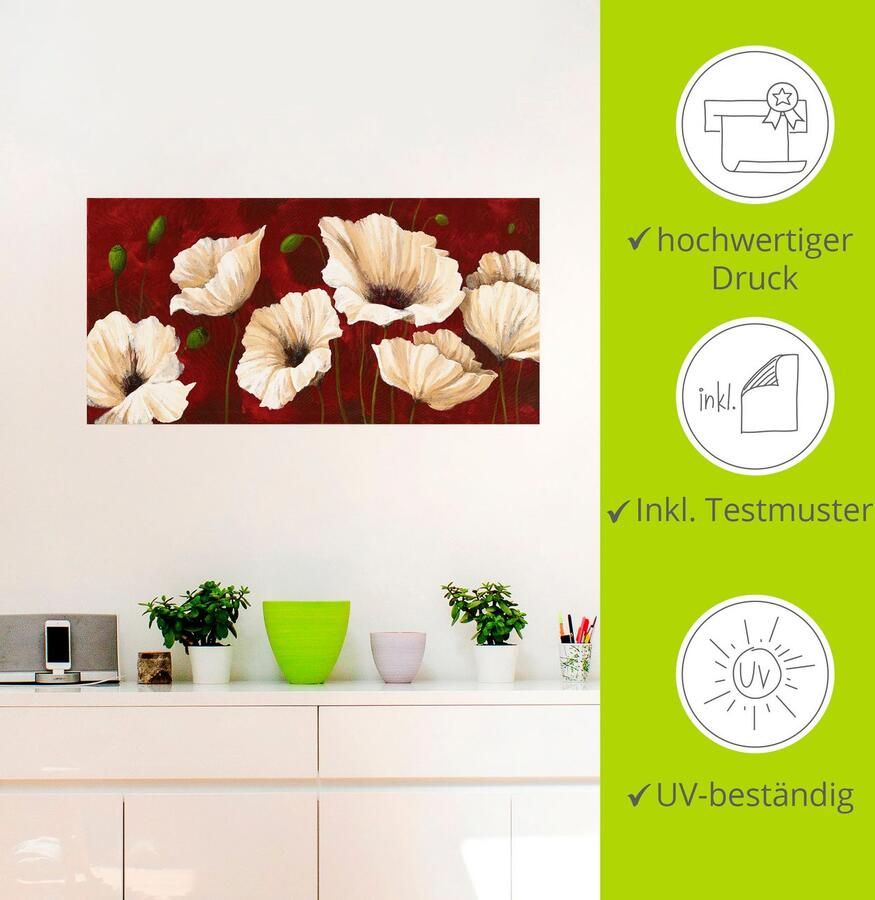 Artland Artprint Witte klaprozen voor rood als artprint van aluminium artprint voor buiten artprint op linnen poster muursticker - Foto 3