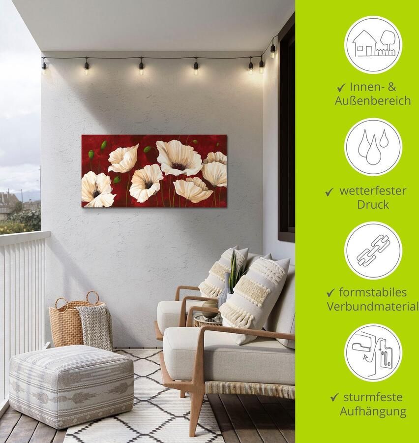 Artland Artprint Witte klaprozen voor rood als artprint van aluminium artprint voor buiten artprint op linnen poster muursticker - Foto 4