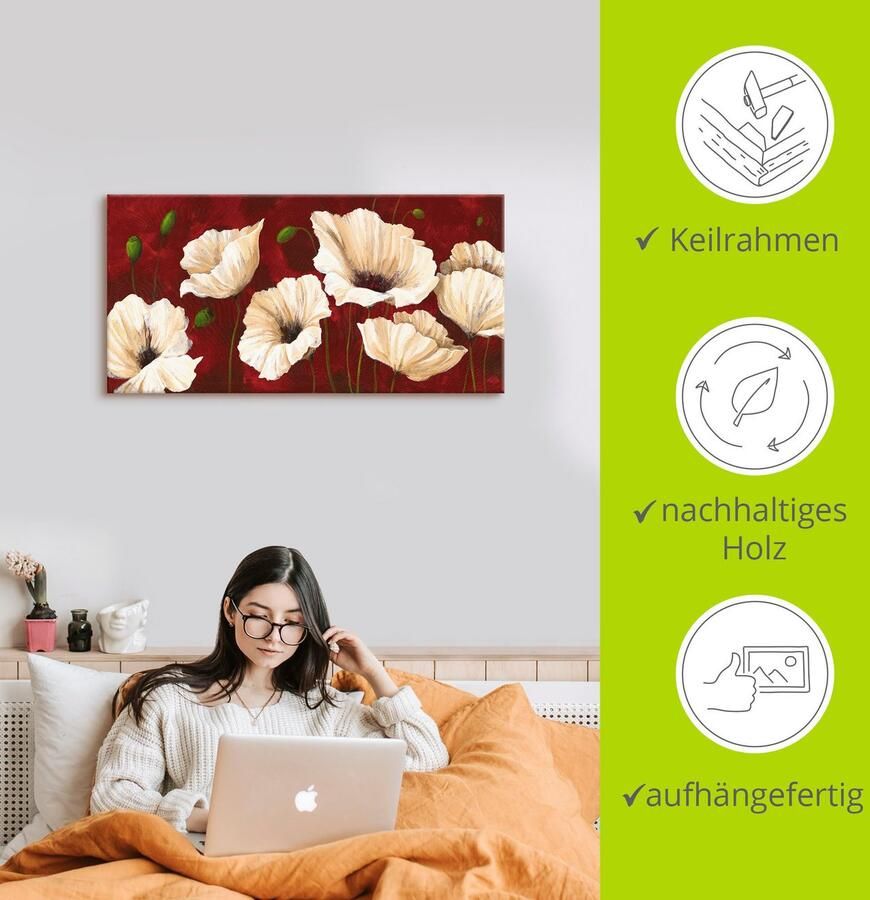 Artland Artprint Witte klaprozen voor rood als artprint van aluminium artprint voor buiten artprint op linnen poster muursticker - Foto 2