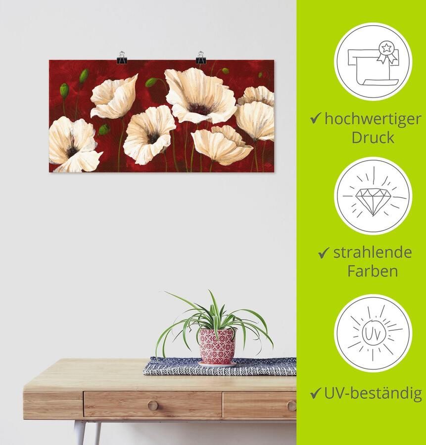 Artland Artprint Witte klaprozen voor rood als artprint van aluminium artprint voor buiten artprint op linnen poster muursticker - Foto 3