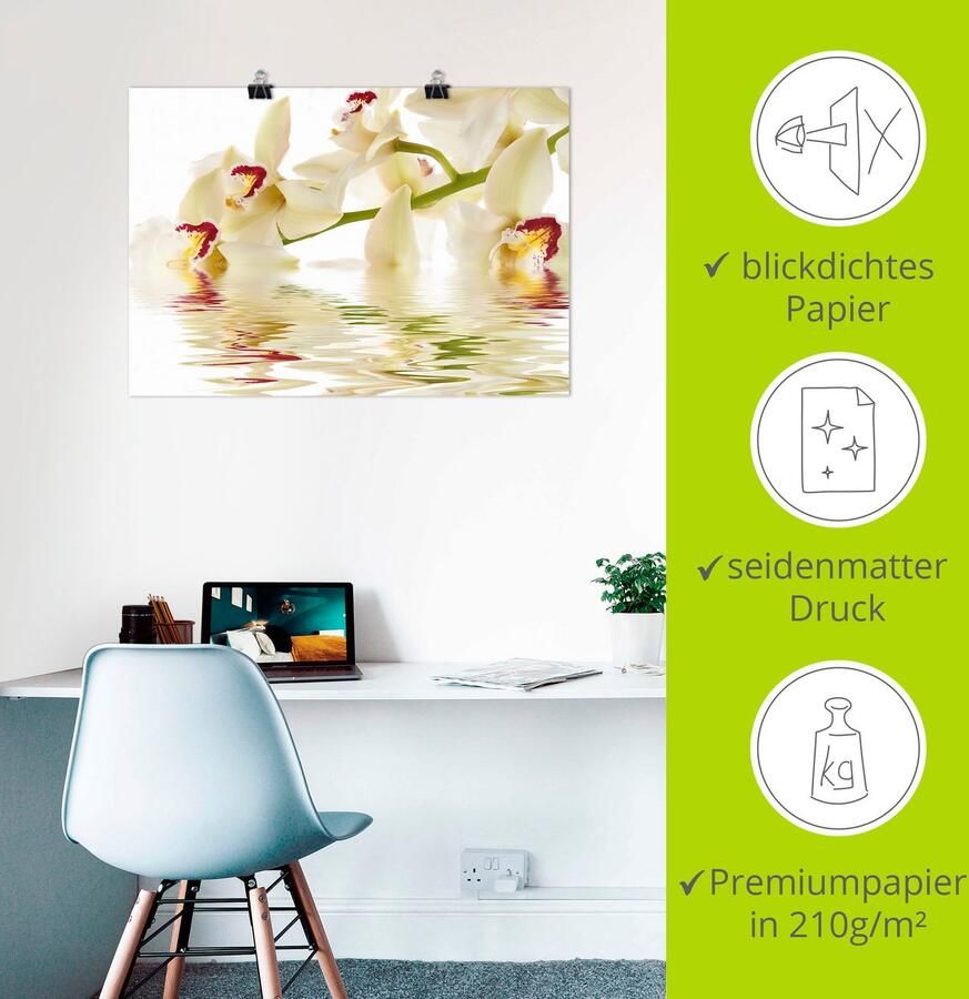 Artland Artprint Witte orchidee met waterreflectie als artprint op linnen poster in verschillende formaten maten - Foto 2