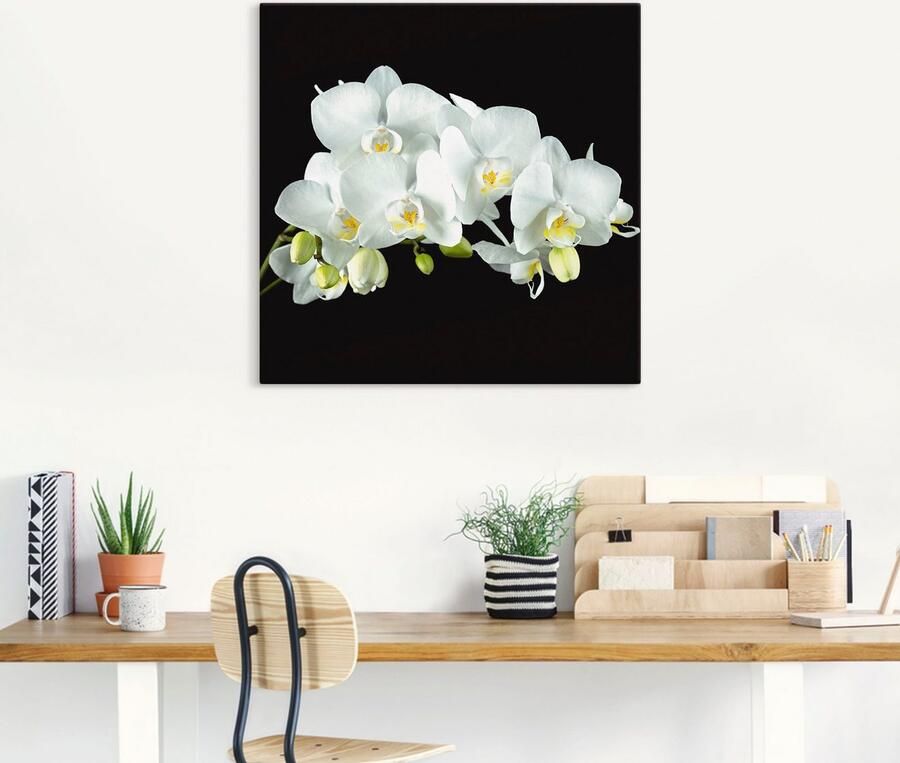 Artland Artprint Witte orchidee op een zwarte achtergrond als artprint op linnen poster muursticker in verschillende maten - Foto 4