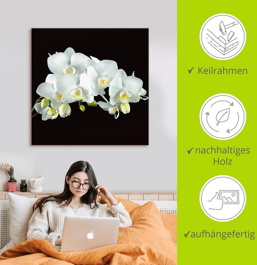 Artland Artprint Witte orchidee op een zwarte achtergrond als artprint op linnen poster muursticker in verschillende maten - Foto 3