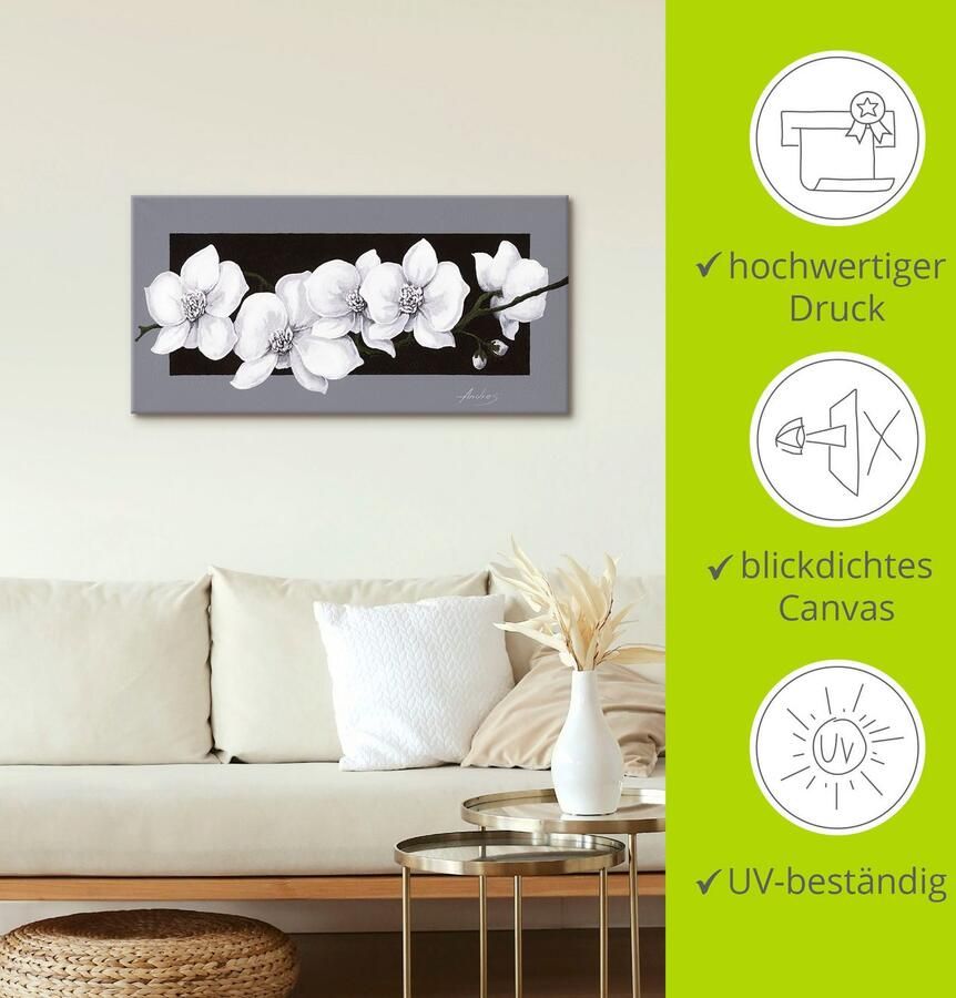 Artland Artprint Witte orchideeën op grijs als artprint van aluminium artprint voor buiten artprint op linnen poster muursticker - Foto 3