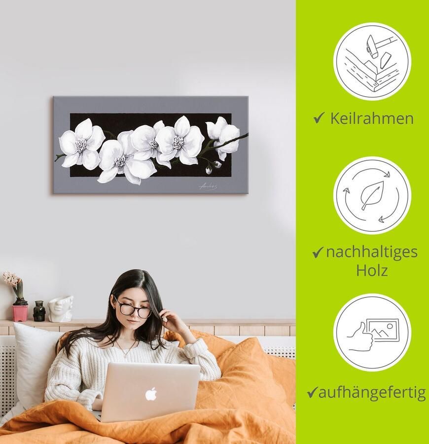 Artland Artprint Witte orchideeën op grijs als artprint van aluminium artprint voor buiten artprint op linnen poster muursticker - Foto 2