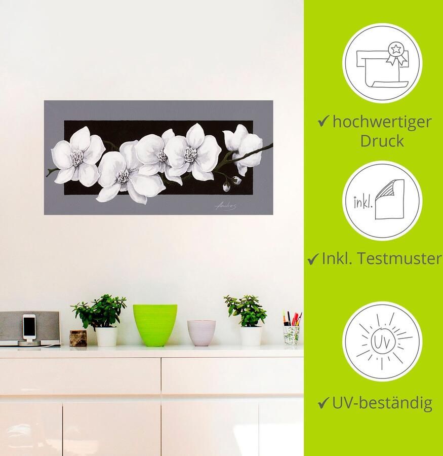Artland Artprint Witte orchideeën op grijs als artprint van aluminium artprint voor buiten artprint op linnen poster muursticker - Foto 2