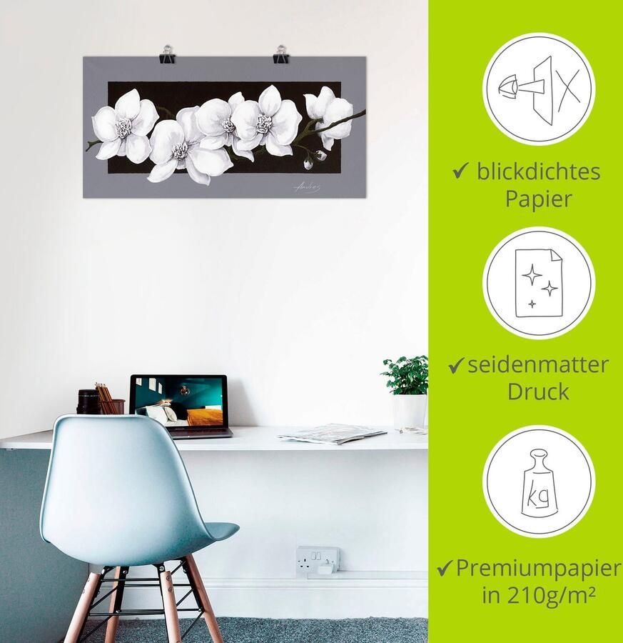 Artland Artprint Witte orchideeën op grijs als artprint van aluminium artprint voor buiten artprint op linnen poster muursticker - Foto 2