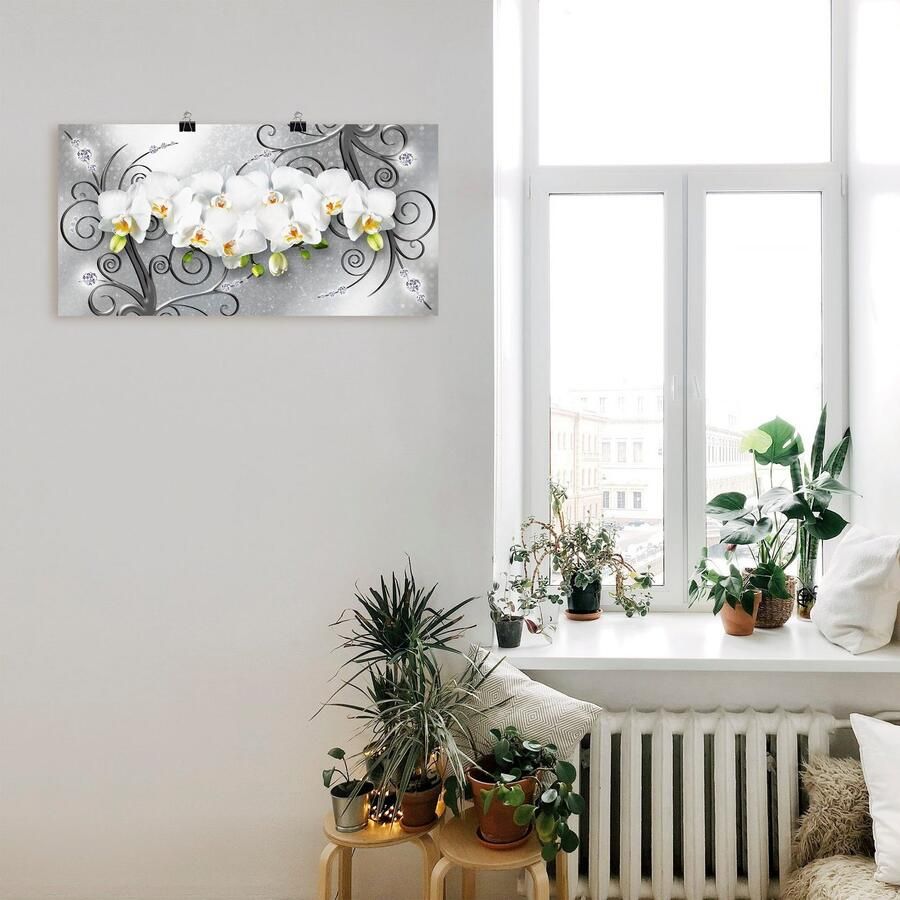 Artland Artprint Witte orchideeën op ornamenten als artprint van aluminium artprint voor buiten artprint op linnen poster muursticker - Foto 2