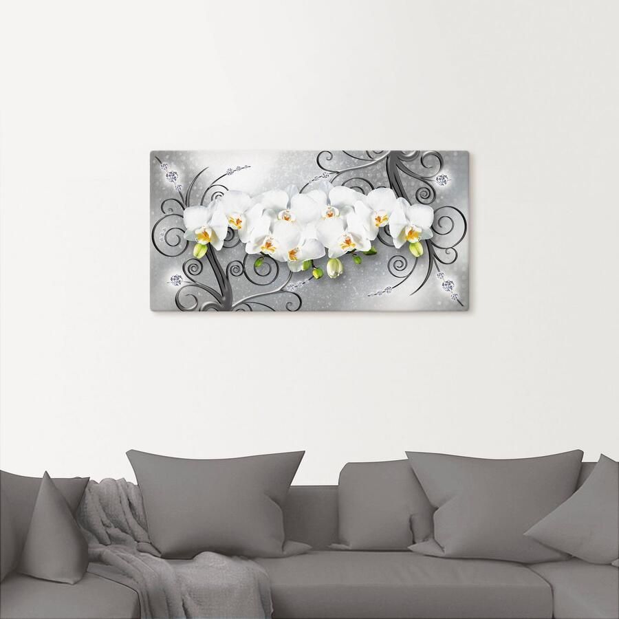 Artland Artprint Witte orchideeën op ornamenten als artprint van aluminium artprint voor buiten artprint op linnen poster muursticker - Foto 2
