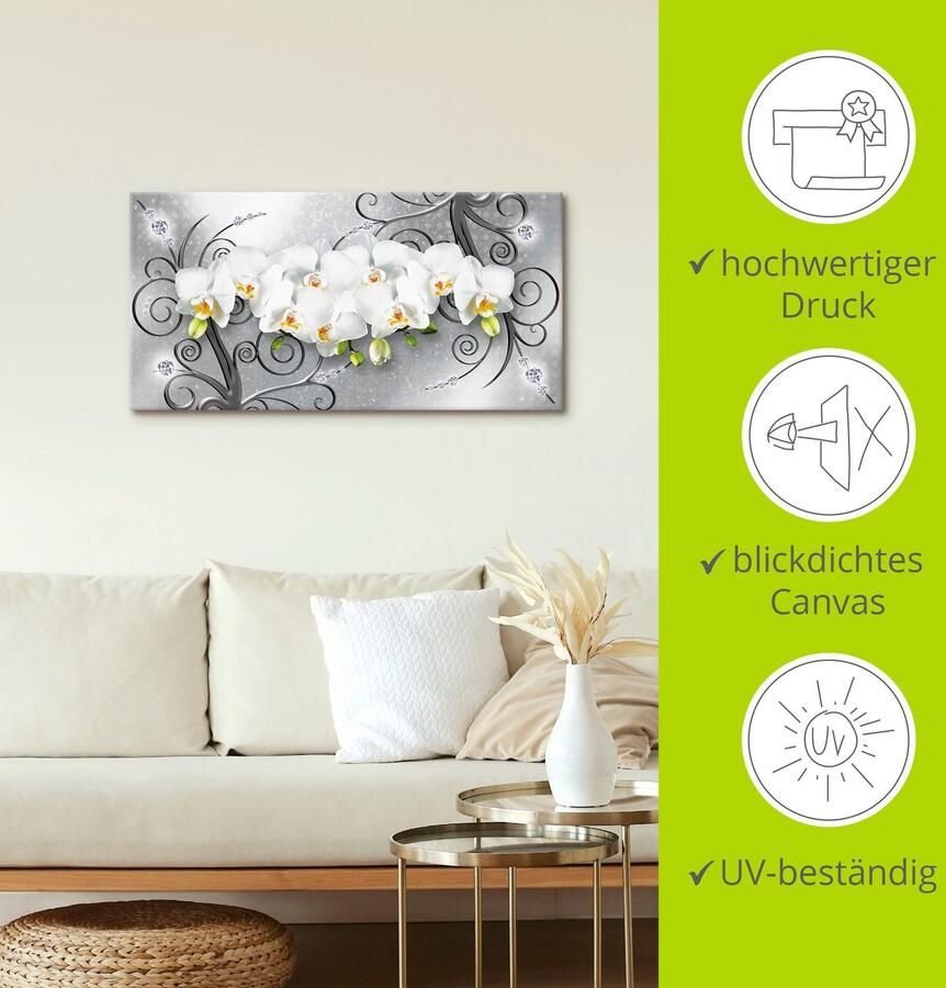 Artland Artprint Witte orchideeën op ornamenten als artprint van aluminium artprint voor buiten artprint op linnen poster muursticker - Foto 4
