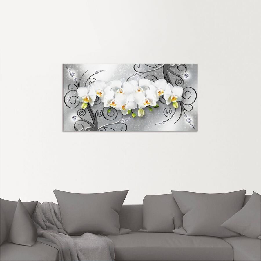 Artland Artprint Witte orchideeën op ornamenten als artprint van aluminium artprint voor buiten artprint op linnen poster muursticker - Foto 2