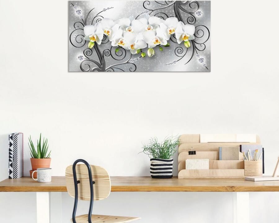 Artland Artprint Witte orchideeën op ornamenten als artprint van aluminium artprint voor buiten artprint op linnen poster muursticker - Foto 8