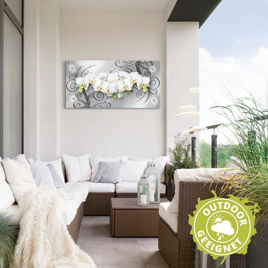 Artland Artprint Witte orchideeën op ornamenten als artprint van aluminium artprint voor buiten artprint op linnen poster muursticker - Foto 3