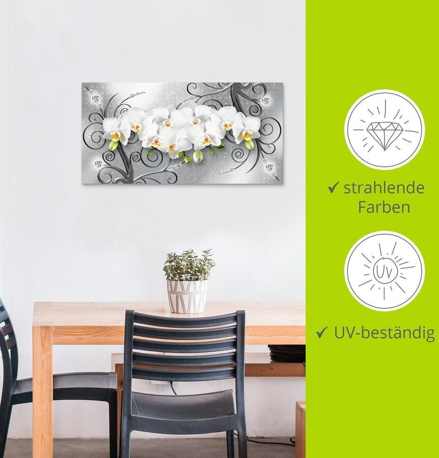 Artland Artprint Witte orchideeën op ornamenten als artprint van aluminium artprint voor buiten artprint op linnen poster muursticker - Foto 4