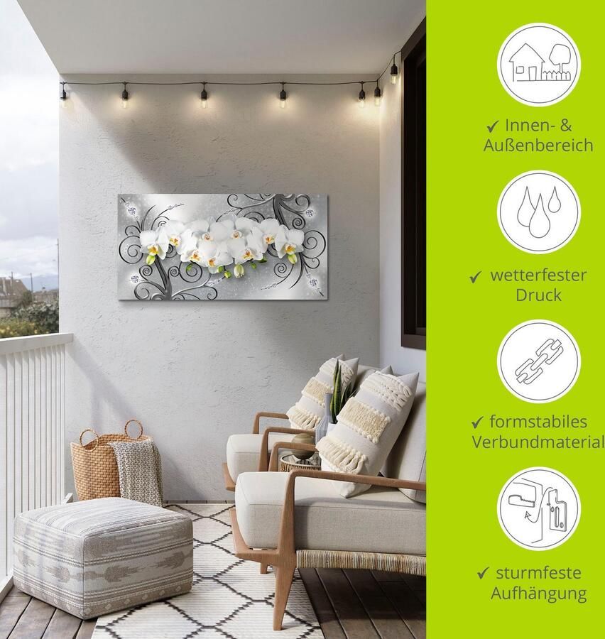 Artland Artprint Witte orchideeën op ornamenten als artprint van aluminium artprint voor buiten artprint op linnen poster muursticker - Foto 6