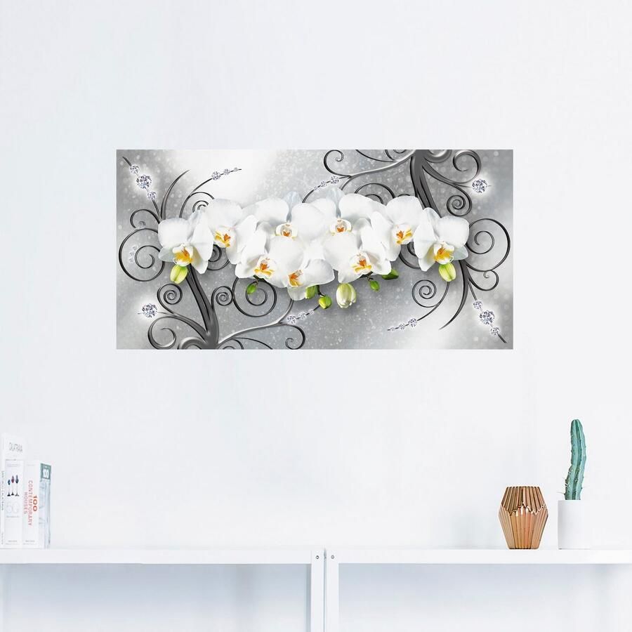 Artland Artprint Witte orchideeën op ornamenten als artprint van aluminium artprint voor buiten artprint op linnen poster muursticker - Foto 6