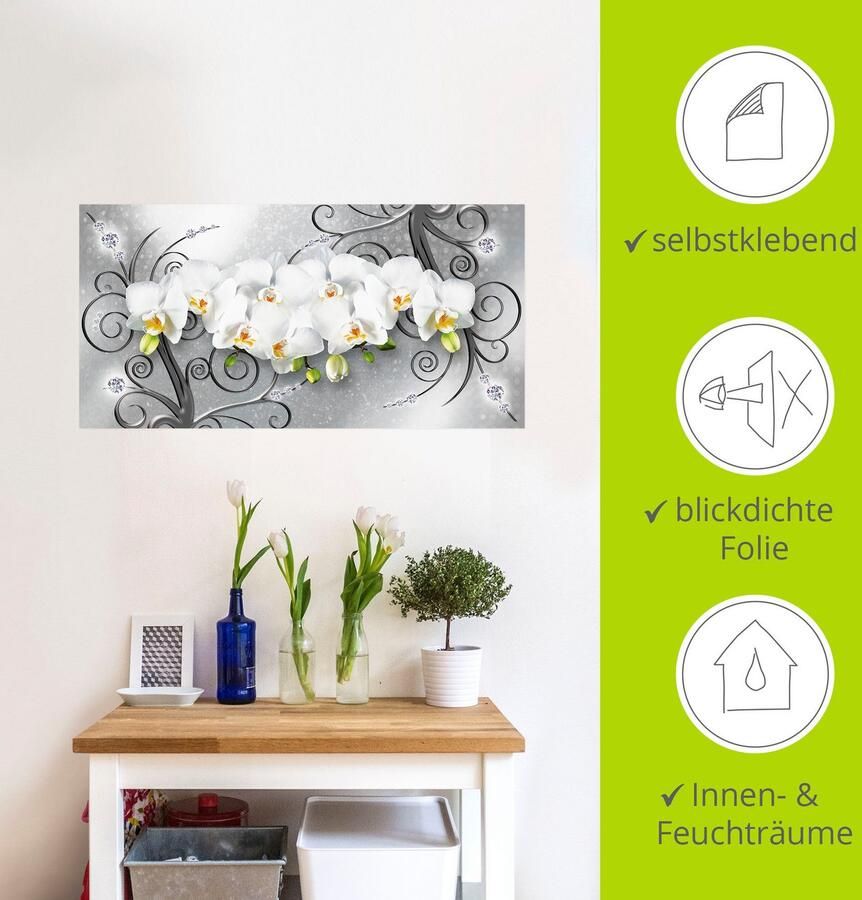 Artland Artprint Witte orchideeën op ornamenten als artprint van aluminium artprint voor buiten artprint op linnen poster muursticker - Foto 3