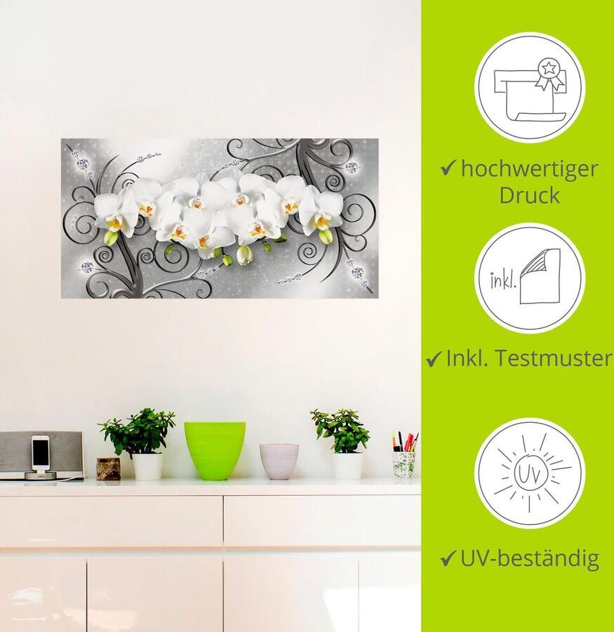 Artland Artprint Witte orchideeën op ornamenten als artprint van aluminium artprint voor buiten artprint op linnen poster muursticker - Foto 2