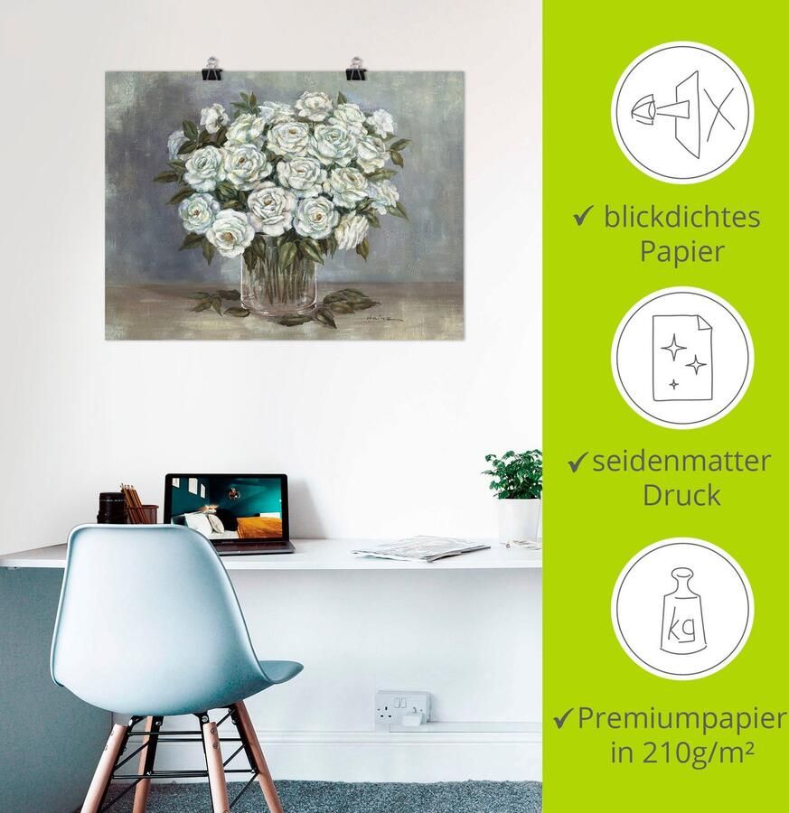 Artland Artprint Witte rozen als artprint op linnen poster in verschillende formaten maten - Foto 2