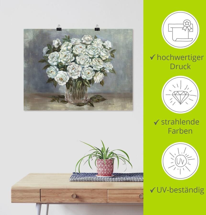 Artland Artprint Witte rozen als artprint op linnen poster in verschillende formaten maten - Foto 3