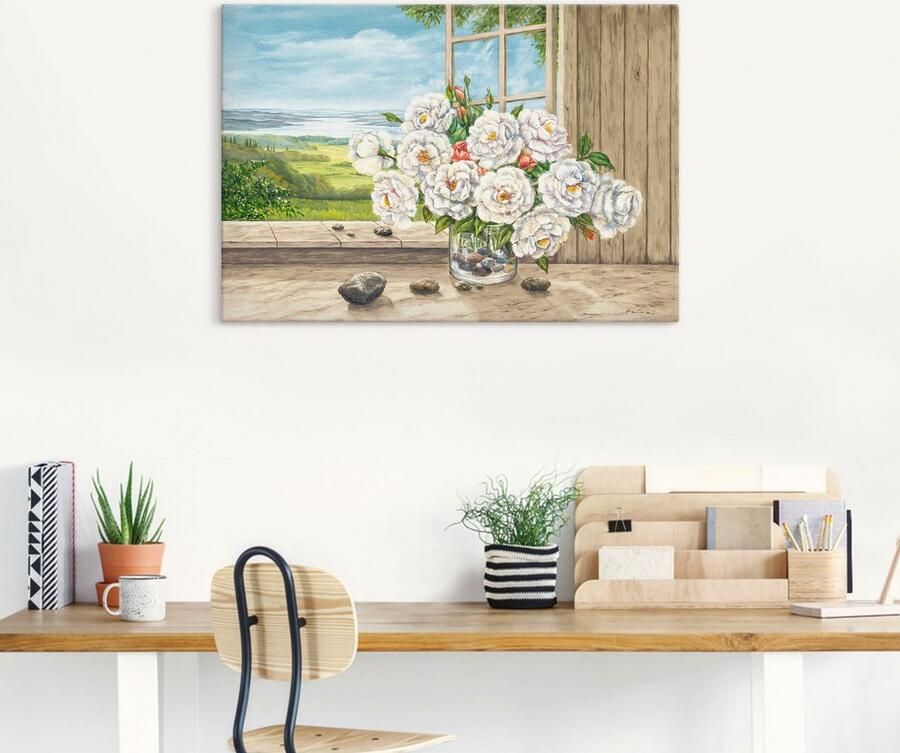 Artland Artprint Witte rozen bij het raam als artprint van aluminium artprint op linnen muursticker of poster in verschillende maten - Foto 4