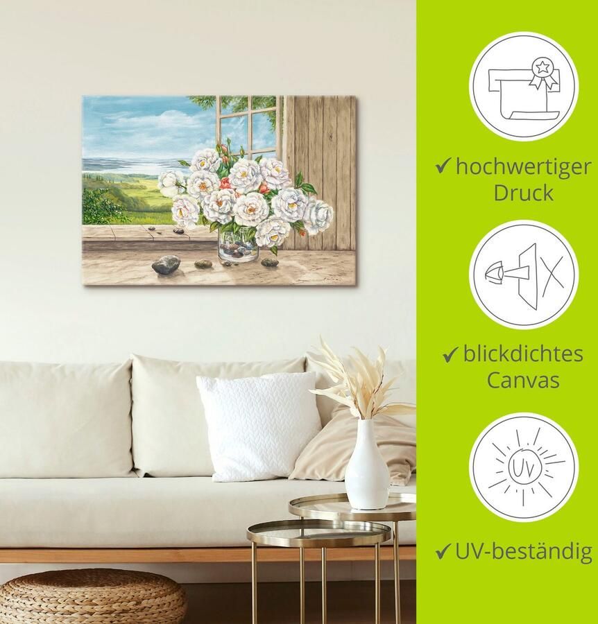 Artland Artprint Witte rozen bij het raam als artprint van aluminium artprint op linnen muursticker of poster in verschillende maten - Foto 3