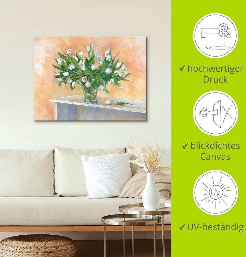 Artland Artprint Witte tulpen als artprint op linnen muursticker in verschillende maten - Foto 3