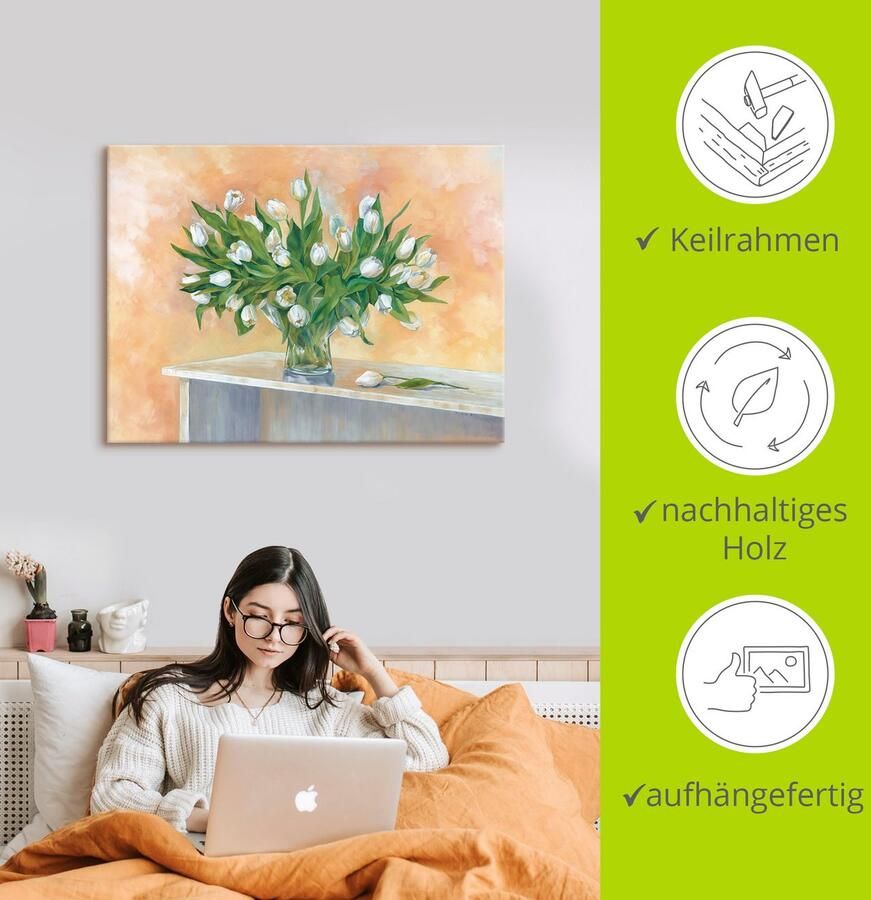 Artland Artprint Witte tulpen als artprint op linnen muursticker in verschillende maten - Foto 2