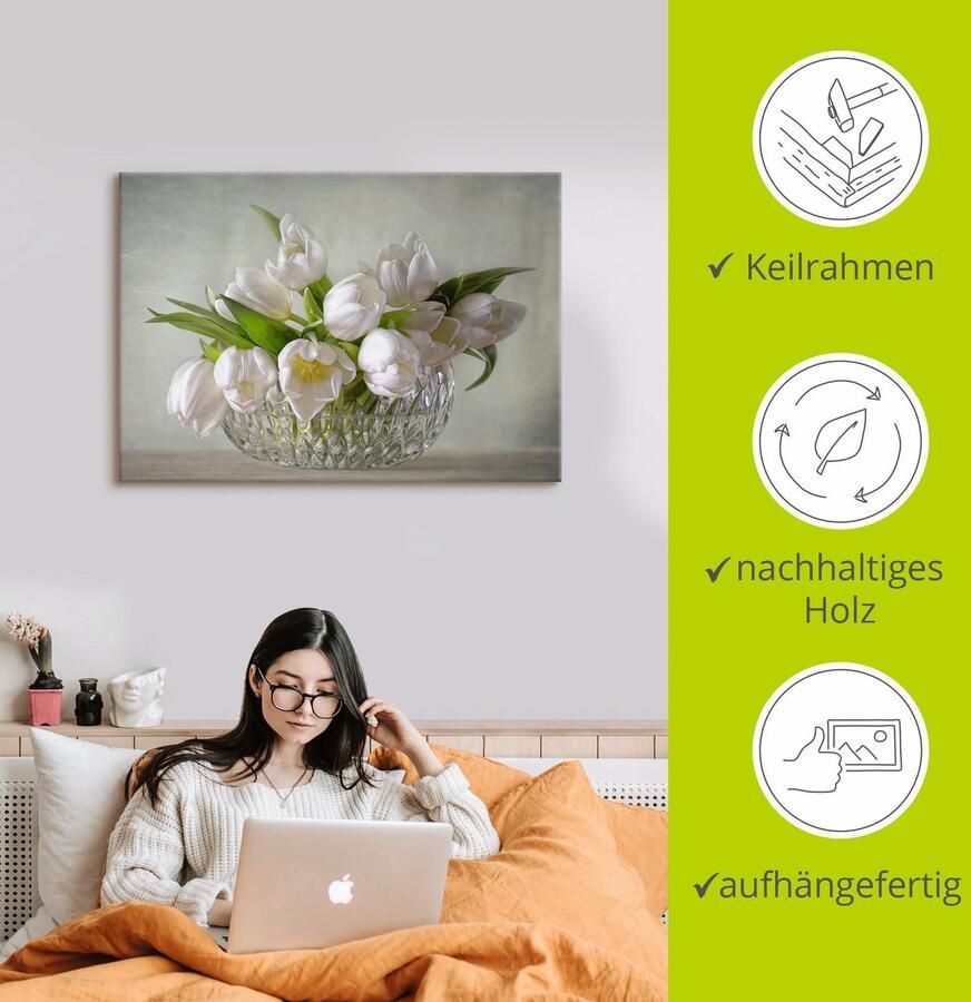 Artland Artprint Witte tulpen als artprint op linnen poster muursticker in verschillende maten - Foto 2