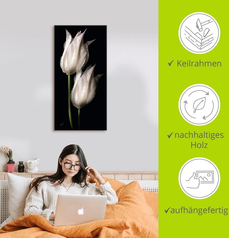 Artland Artprint Witte tulpen in de nacht als artprint van aluminium artprint voor buiten artprint op linnen poster muursticker - Foto 3