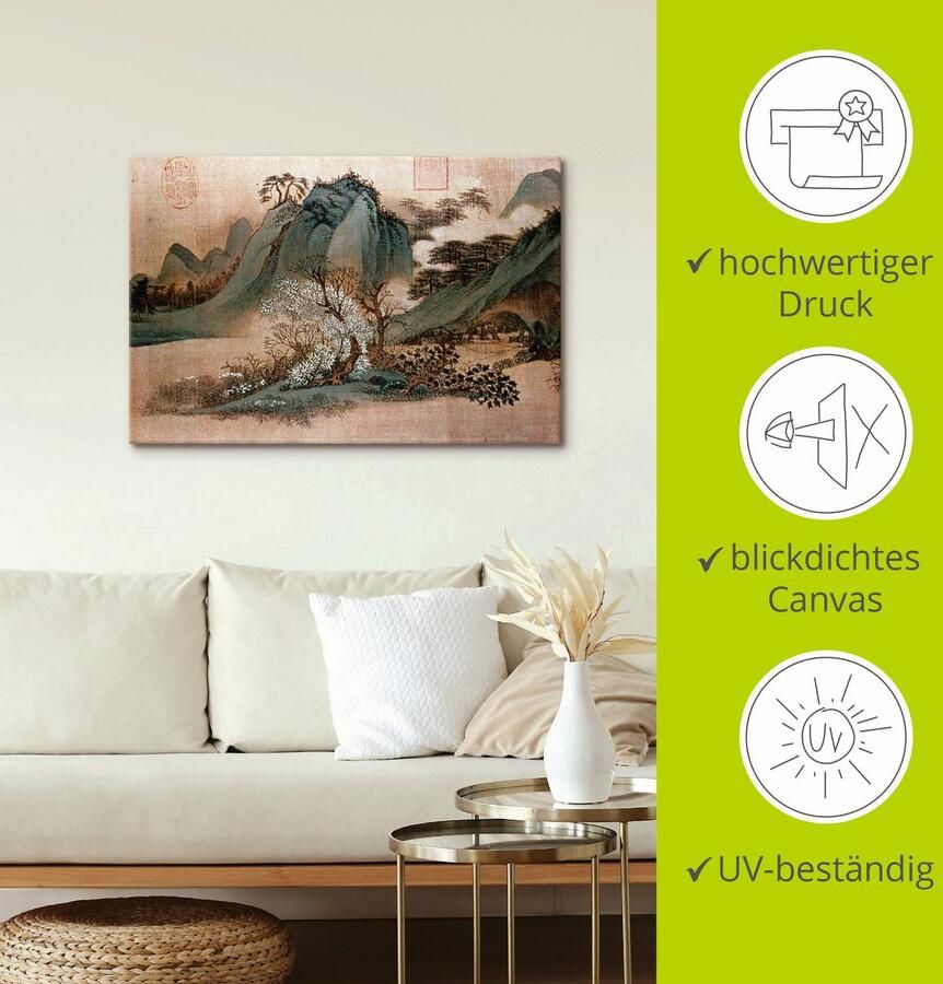 Artland Artprint Witte wolken en groene bergen als artprint op linnen poster in verschillende formaten maten - Foto 3