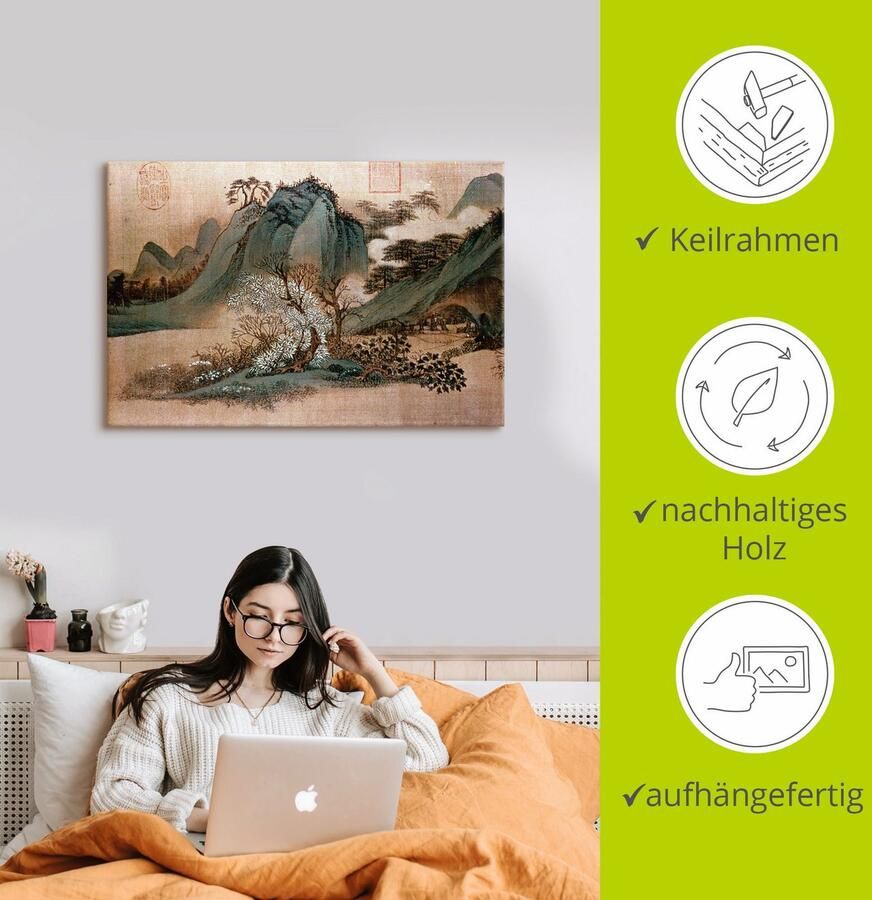 Artland Artprint Witte wolken en groene bergen als artprint op linnen poster in verschillende formaten maten - Foto 2