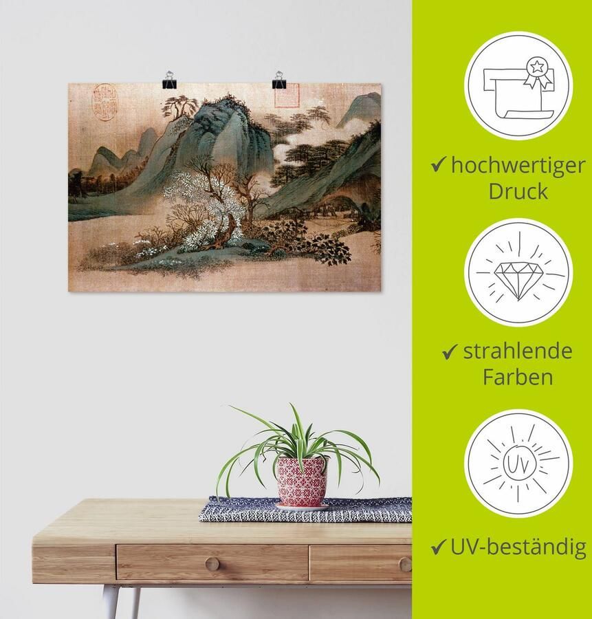 Artland Artprint Witte wolken en groene bergen als artprint op linnen poster in verschillende formaten maten - Foto 4