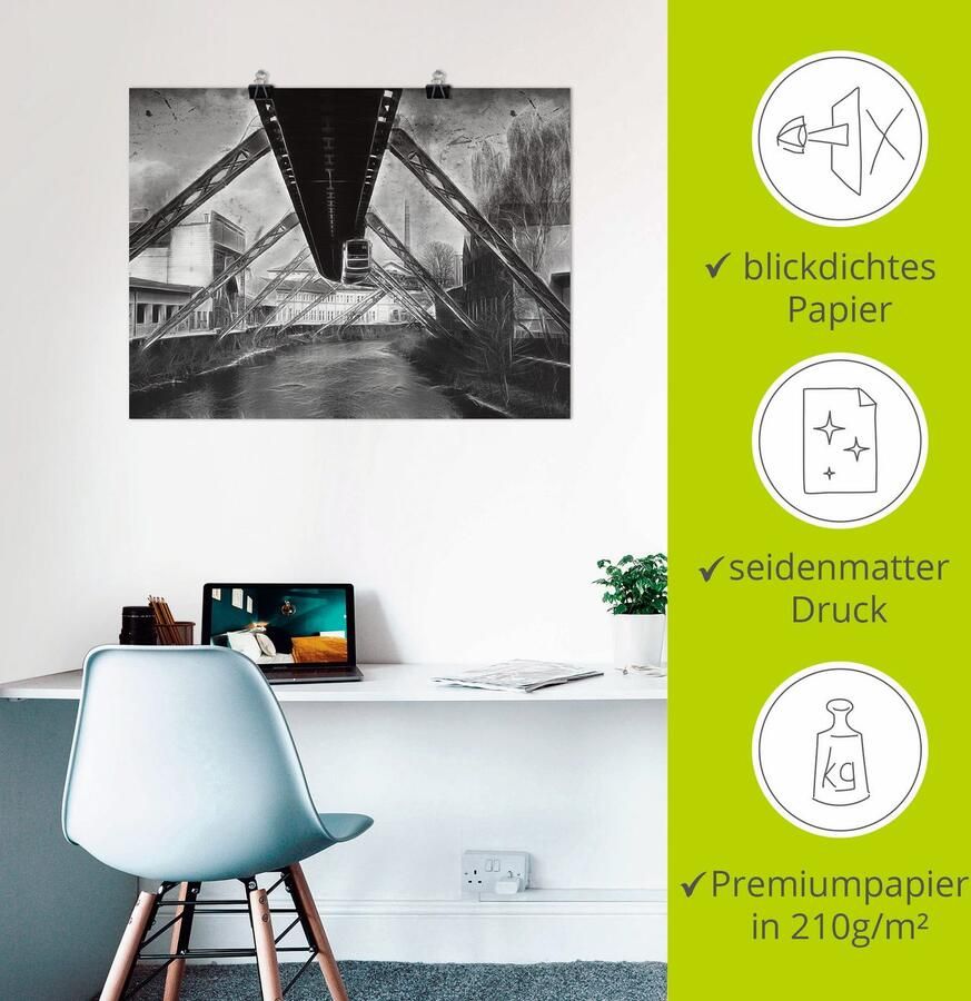 Artland Artprint Wuppertal skyline collage II als artprint op linnen poster in verschillende formaten maten - Foto 2