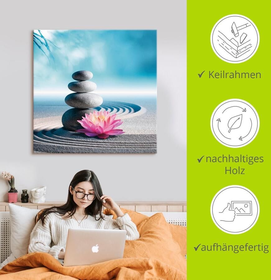 Artland Artprint Zand lelie en spa-stenen in zen-tuin als artprint van aluminium artprint voor buiten artprint op linnen poster in verschillende maten. maten - Foto 3