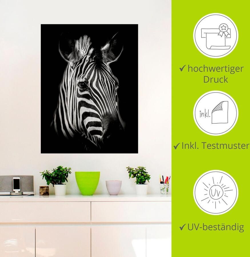 Artland Artprint Zebra als artprint van aluminium artprint voor buiten artprint op linnen poster muursticker - Foto 2