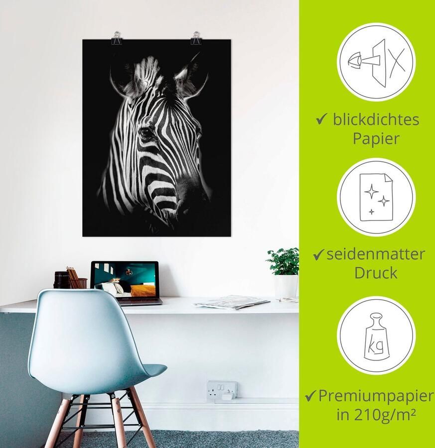 Artland Artprint Zebra als artprint van aluminium artprint voor buiten artprint op linnen poster muursticker - Foto 2