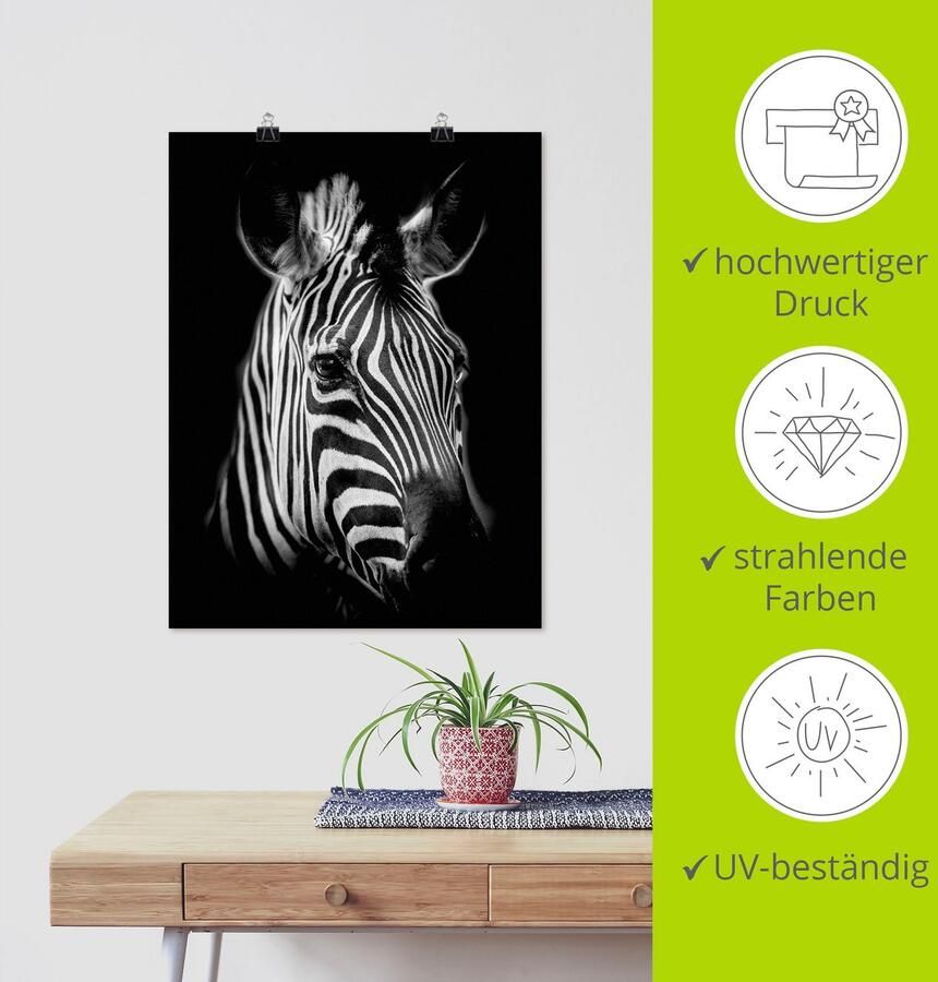 Artland Artprint Zebra als artprint van aluminium artprint voor buiten artprint op linnen poster muursticker - Foto 3