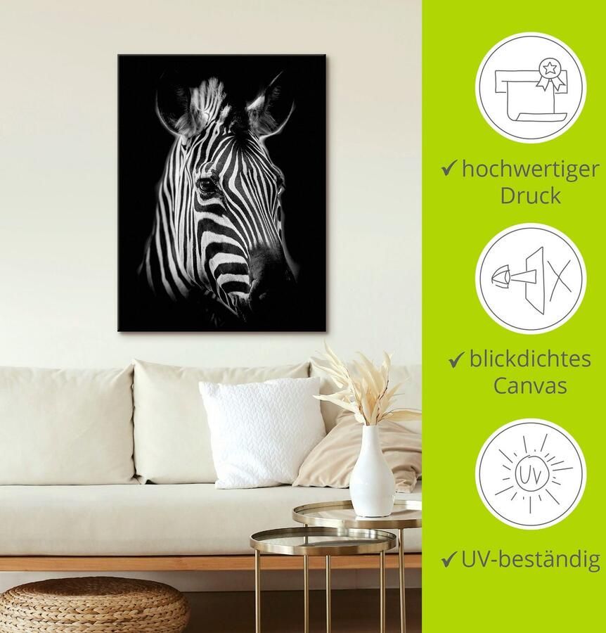 Artland Artprint Zebra als artprint van aluminium artprint voor buiten artprint op linnen poster muursticker - Foto 3