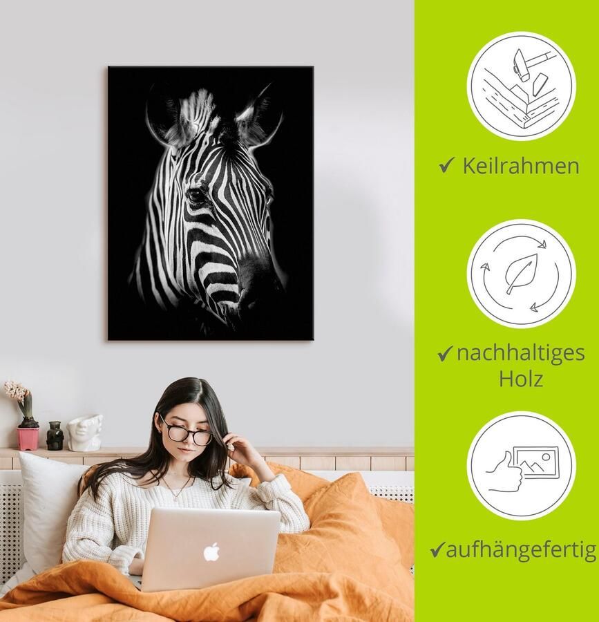 Artland Artprint Zebra als artprint van aluminium artprint voor buiten artprint op linnen poster muursticker - Foto 2