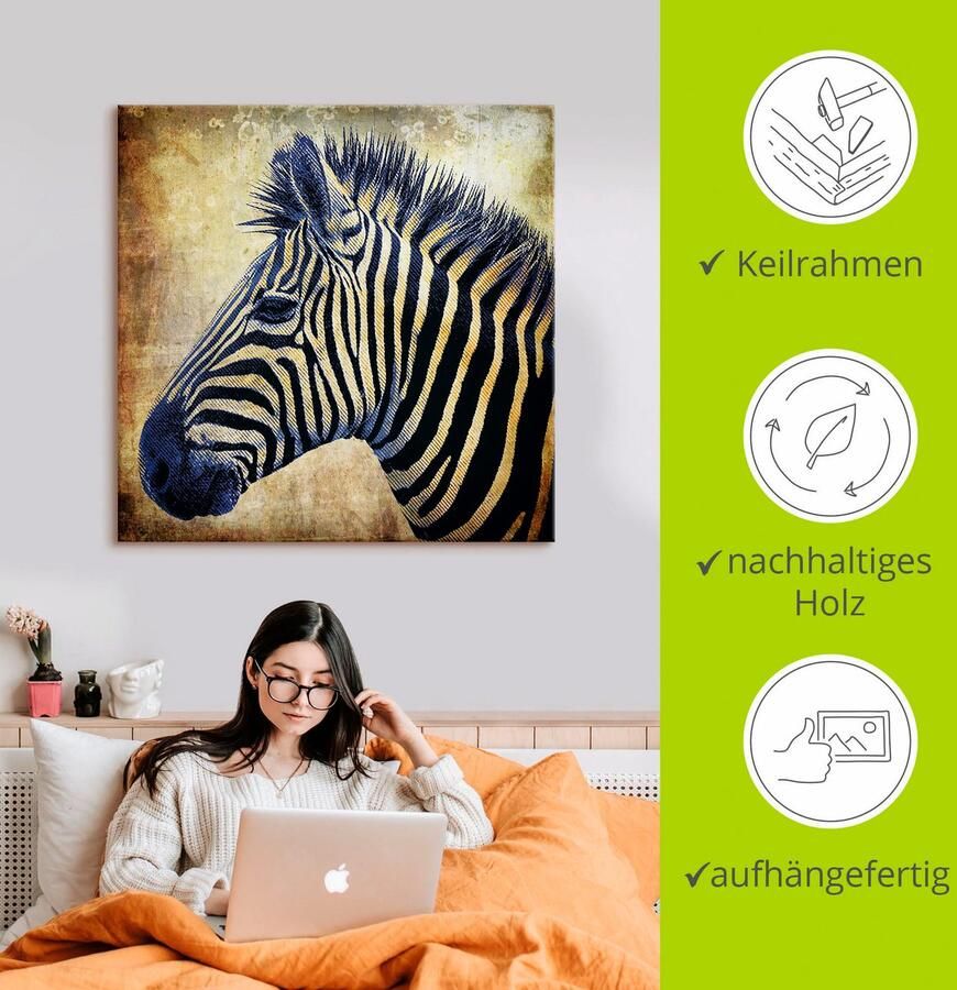 Artland Artprint Zebra portret PopArt als artprint op linnen in verschillende maten