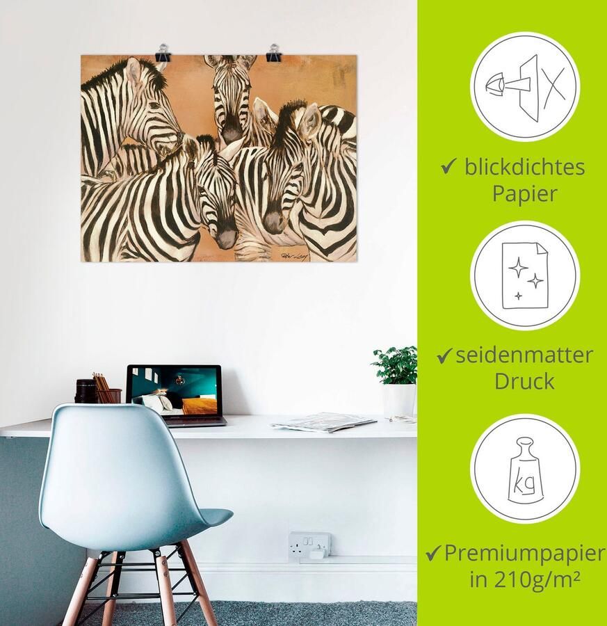 Artland Artprint Zebra's als artprint op linnen poster in verschillende formaten maten - Foto 2