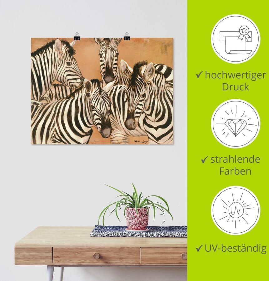 Artland Artprint Zebra's als artprint op linnen poster in verschillende formaten maten - Foto 3