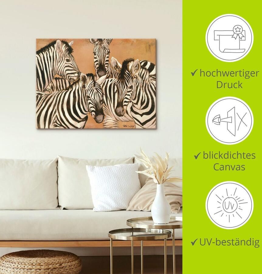 Artland Artprint Zebra's als artprint op linnen poster in verschillende formaten maten - Foto 3