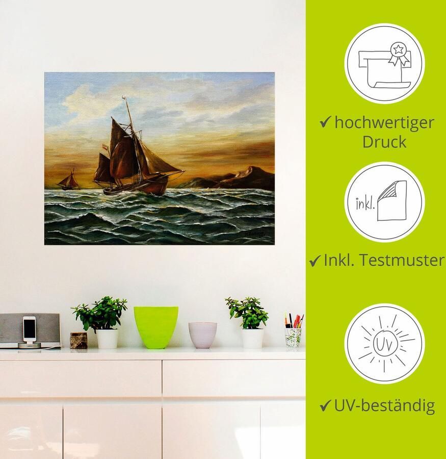 Artland Artprint Zeilschip op zee maritieme schilderkunst als artprint op linnen muursticker in verschillende maten - Foto 2